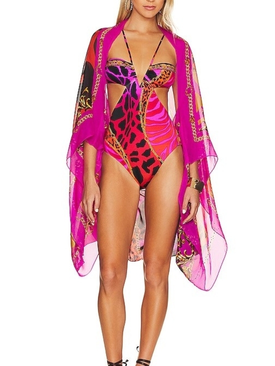 Camilla Other - Camilla Leopard Print Cutout One-Piece Swimsuit in Hot Pink & Red "Showstopper"